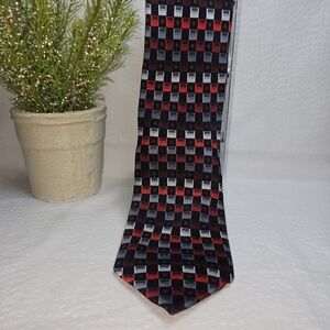 Covington Black, Red And Gray Geometric 100%Silk Tie Vintage
